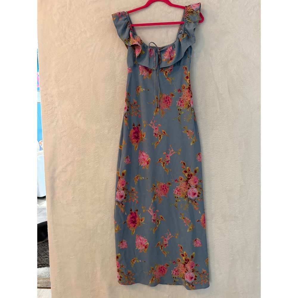 Wild Fable Slate Blue Floral‎ Ruffle Maxi Dress Womens Medium NWT